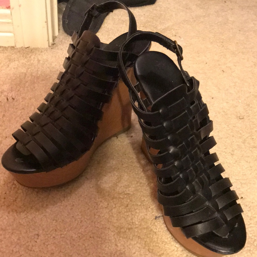 Black Strappy Wedges